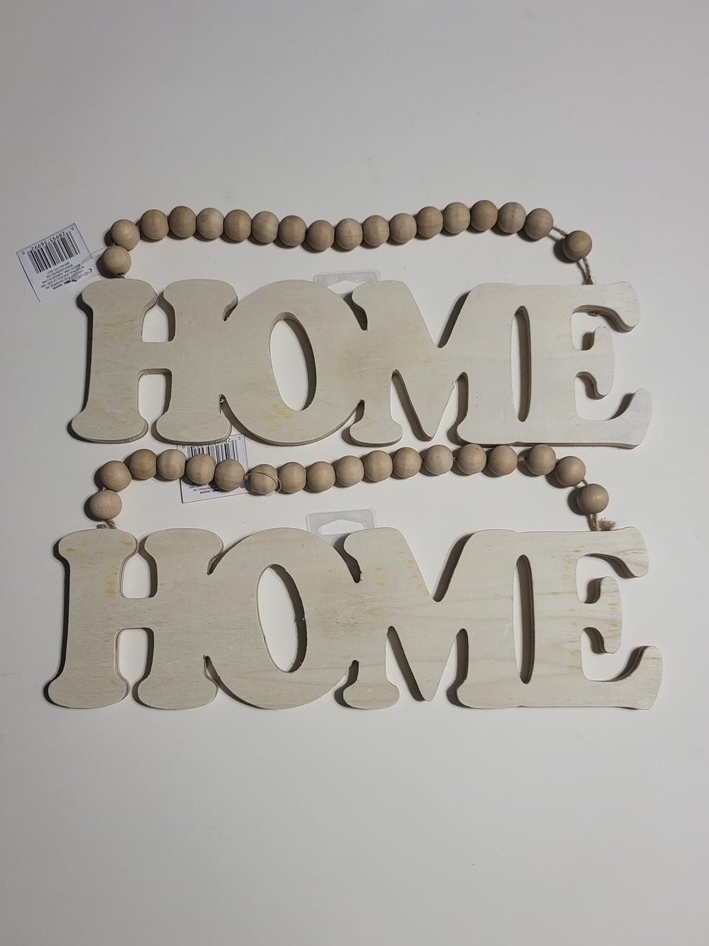 Light Wood 'HOME' Wall Hanging with Bead Garland 2-Pc